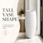 Premium Ribbed White Fiberglass Planter Tall Designer Vase Planter Pot (6)