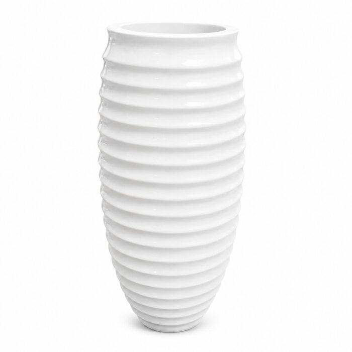 Premium Ribbed White Fiberglass Planter Tall Designer Vase Planter Pot