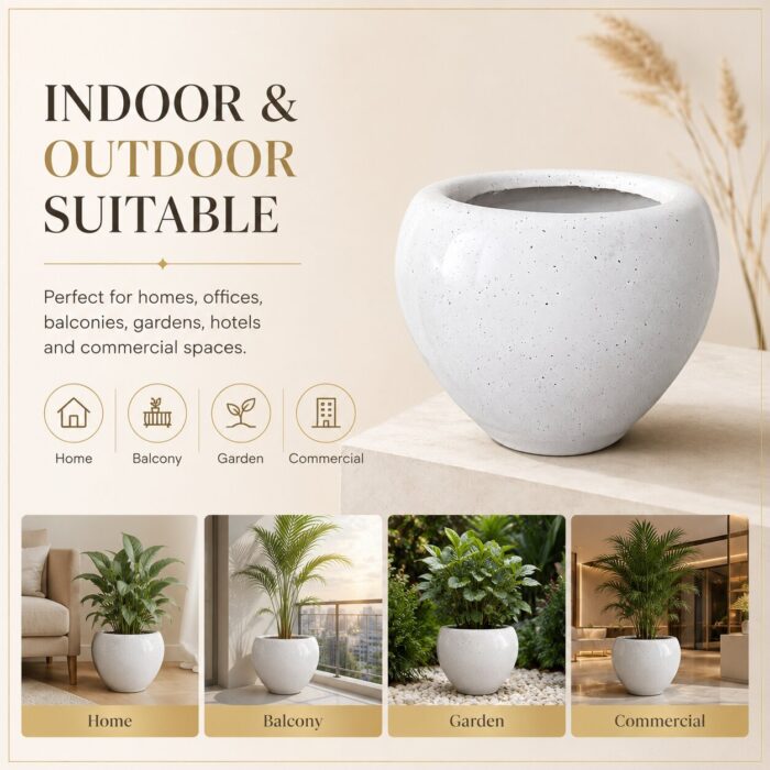 Premium Speckled Fiberglass Planter Pot Designer White Terrazzo Finish FRP Flower (32)