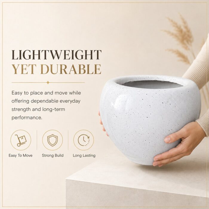 Premium Speckled Fiberglass Planter Pot Designer White Terrazzo Finish FRP Flower (35)