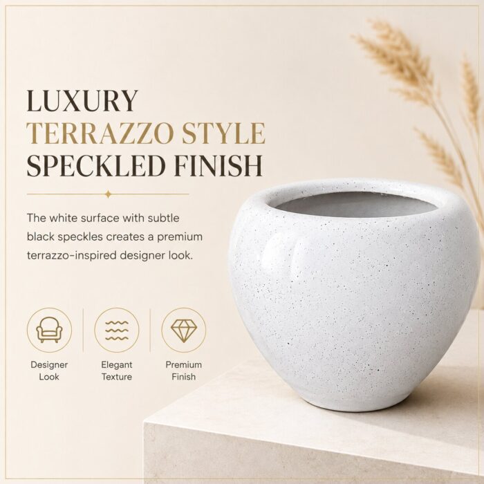 Premium Speckled Fiberglass Planter Pot Designer White Terrazzo Finish FRP Flower (38)