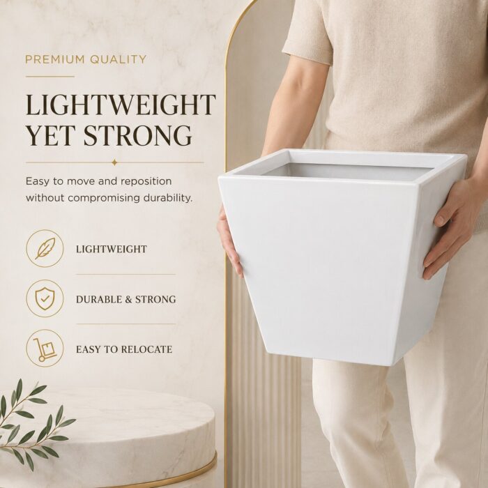 Premium Square Fiberglass Planter Pot Modern White FRP Flower Pot for Indoor & Outdoor Decor (10) Premium Square Fiberglass Planter Pot Modern White FRP Flower Pot for Indoor & Outdoor Decor (10)