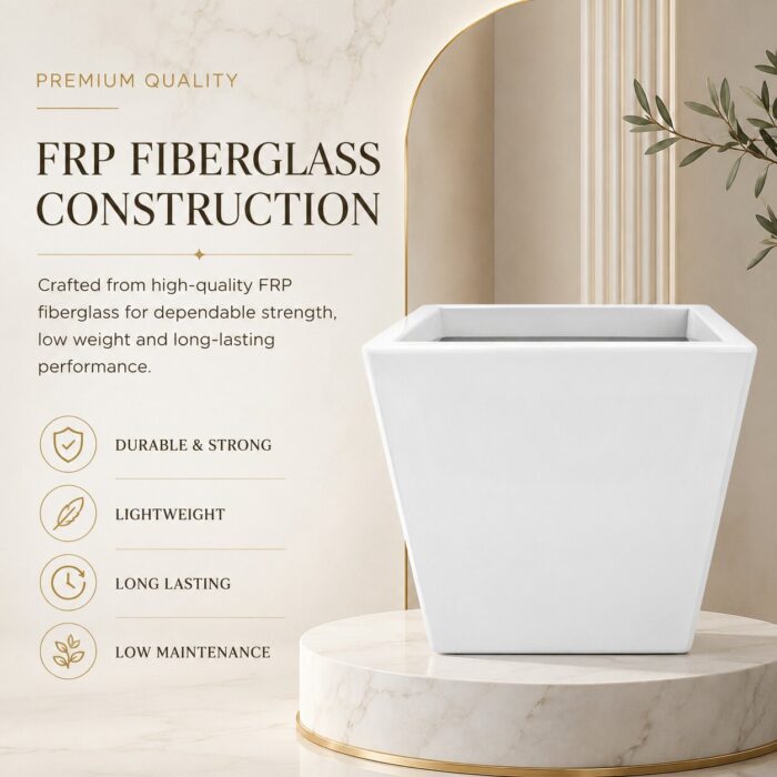 Premium Square Fiberglass Planter Pot Modern White FRP Flower Pot for Indoor & Outdoor Decor (7) Premium Square Fiberglass Planter Pot Modern White FRP Flower Pot for Indoor & Outdoor Decor (7)