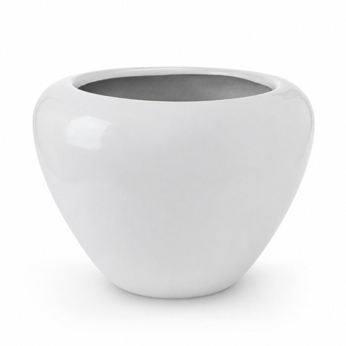 Premium White Bowl Fiberglass Planter Luxury Round FRP Designer Pot (1)
