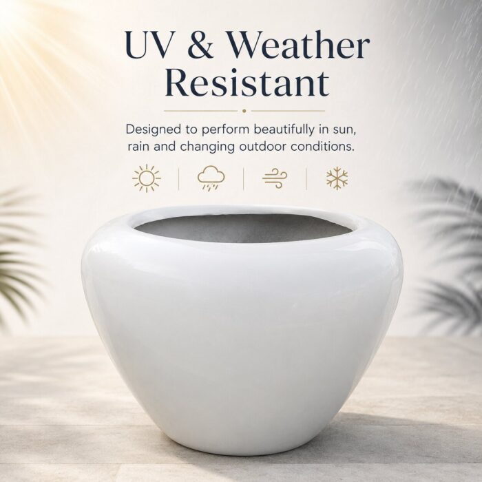 Premium White Bowl Fiberglass Planter Luxury Round FRP Designer Pot (4)