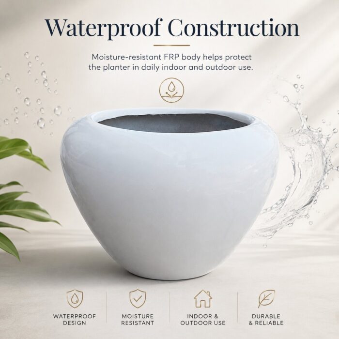Premium White Bowl Fiberglass Planter Luxury Round FRP Designer Pot (5)