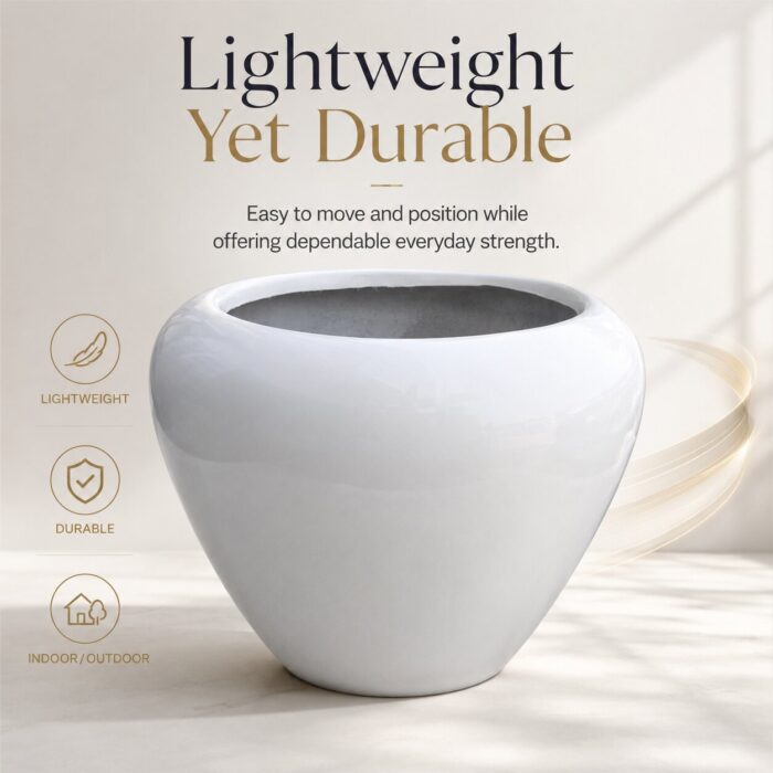 Premium White Bowl Fiberglass Planter Luxury Round FRP Designer Pot (6)