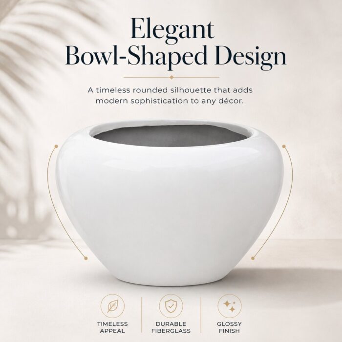 Premium White Bowl Fiberglass Planter Luxury Round FRP Designer Pot (8)