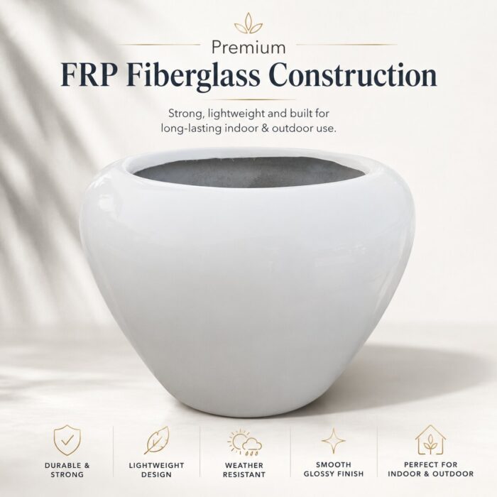 Premium White Bowl Fiberglass Planter Luxury Round FRP Designer Pot (9)