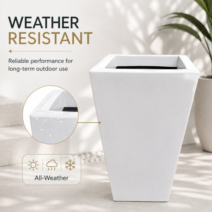 Premium White Tapered Square Fiberglass Planter Modern FRP Designer Planter Pot (7)