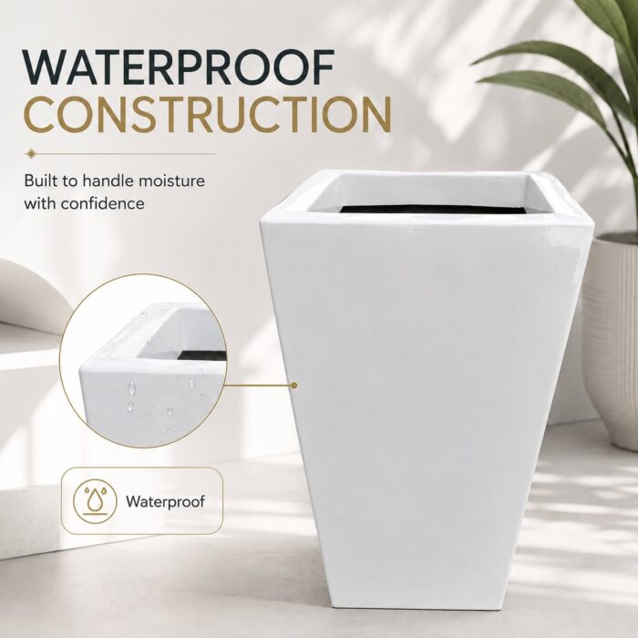 Premium White Tapered Square Fiberglass Planter Modern FRP Designer Planter Pot (8)