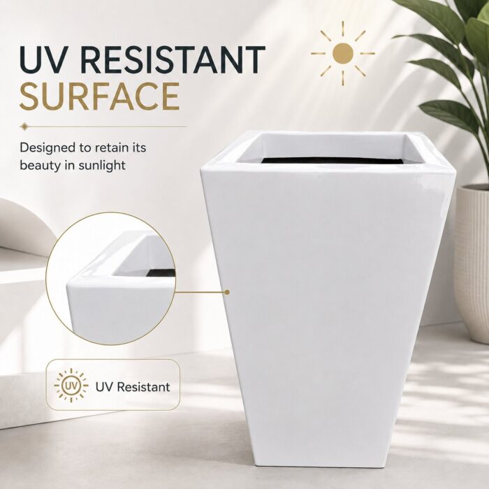 Premium White Tapered Square Fiberglass Planter Modern FRP Designer Planter Pot (9)