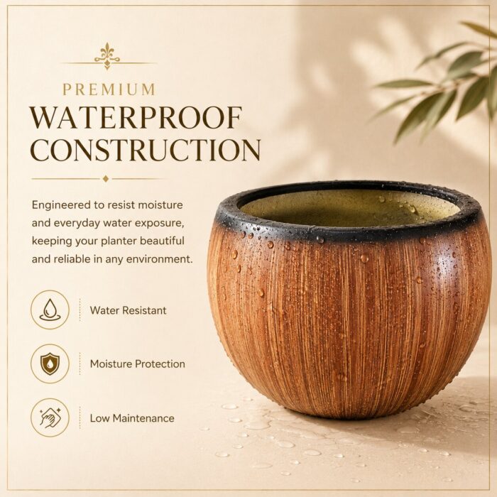 Premium Wood Finish Fiberglass Planter Pot Designer Wooden Texture FRP Flower Pot (5) Premium Wood Finish Fiberglass Planter Pot Designer Wooden Texture FRP Flower Pot (5)
