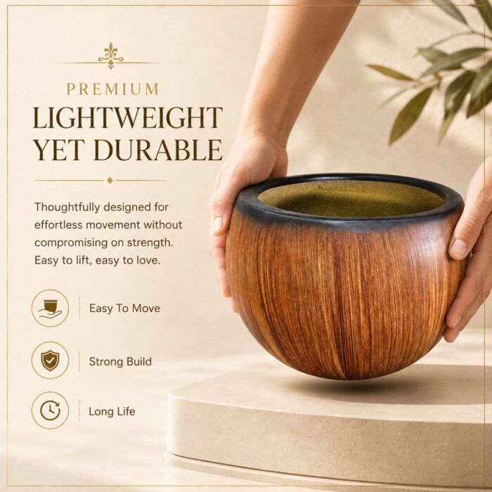 Premium Wood Finish Fiberglass Planter Pot Designer Wooden Texture FRP Flower Pot (9) Premium Wood Finish Fiberglass Planter Pot Designer Wooden Texture FRP Flower Pot (9)