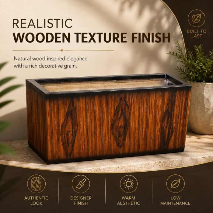 Premium Wooden Finish Rectangular Fiberglass Planter Luxury FRP Trough Planter for Indoor & Outdoor Decor (2) Premium Wooden Finish Rectangular Fiberglass Planter Luxury FRP Trough Planter for Indoor & Outdoor Decor (2)