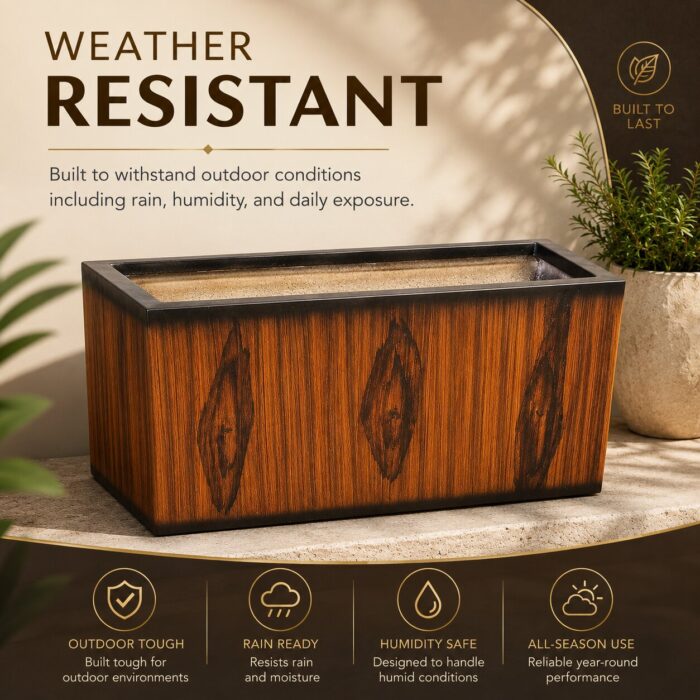 Premium Wooden Finish Rectangular Fiberglass Planter Luxury FRP Trough Planter for Indoor & Outdoor Decor (9) Premium Wooden Finish Rectangular Fiberglass Planter Luxury FRP Trough Planter for Indoor & Outdoor Decor (9)