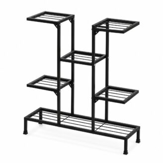 7-Tier Tree Style Black Metal Plant Stand - Multi-Level Flower Pot Rack for Home, Balcony & Garden
