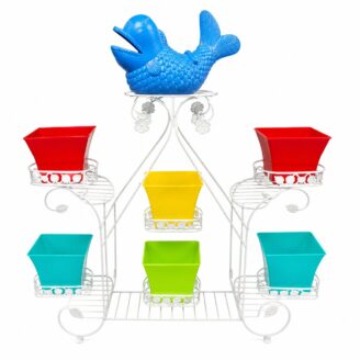 Decorative White Metal Plant Stand - Multi-Level Pot Display