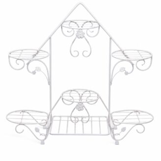 Decorative Iron Flower Pot Stand - White Multi-Level Planter Rack