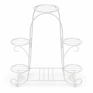 Decorative White Iron Multi Level Plant Stand - 5-Pot Display Holder