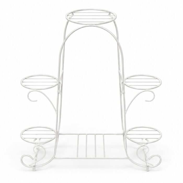Decorative White Iron Multi Level Plant Stand - 5-Pot Display Holder Decorative White Iron Multi Level Plant Stand - 5-Pot Display Holder