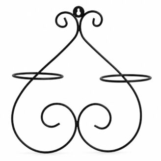 Double Ring Scroll Design Black Iron Wall Mounted Planter Holder - 2 Pot Flower Holder
