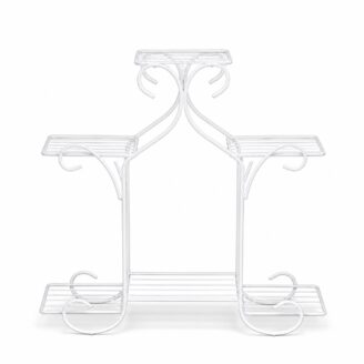 Fish Design White Iron 3 Pot Plant Stand - Decorative Flower Pot Holder