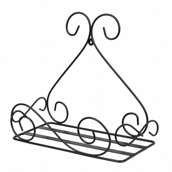Heart Scroll Design Black Iron Wall Mounted Planter Holder - Decorative Flower Pot Stand Heart Scroll Design Black Iron Wall Mounted Planter Holder - Decorative Flower Pot Stand