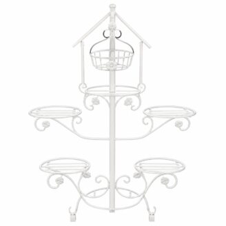 Decorative White Iron Multi-Pot Plant Stand - Multi-Level Flower Pot Holder