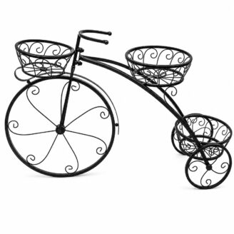 Vintage Bicycle Design Black Iron 3-Pot Plant Stand - Decorative Cycle Flower Pot Holder