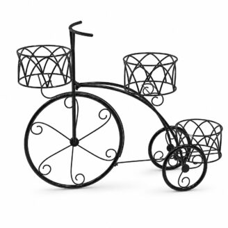 Vintage Tricycle Design Black Iron 3-Pot Plant Stand - Decorative Bicycle Flower Pot Holder