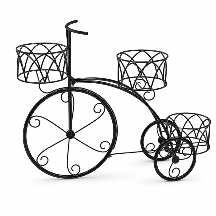 Vintage Tricycle Design Black Iron 3-Pot Plant Stand - Decorative Bicycle Flower Pot Holder Vintage Tricycle Design Black Iron 3-Pot Plant Stand - Decorative Bicycle Flower Pot Holder