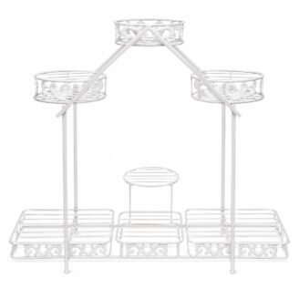 White Iron Decorative Planter Stand - Multi-Pot Display Holder