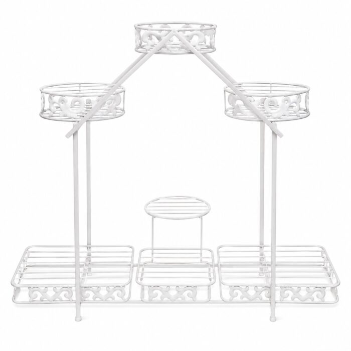White Iron Decorative Planter Stand - Multi-Pot Display Holder White Iron Decorative Planter Stand - Multi-Pot Display Holder