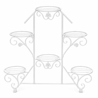 White Iron Multi-Tier Plant Stand - Decorative Flower Pot Rack
